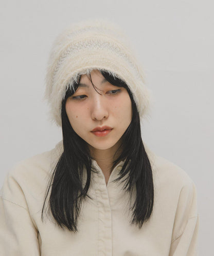 條紋設計長毛針織帽