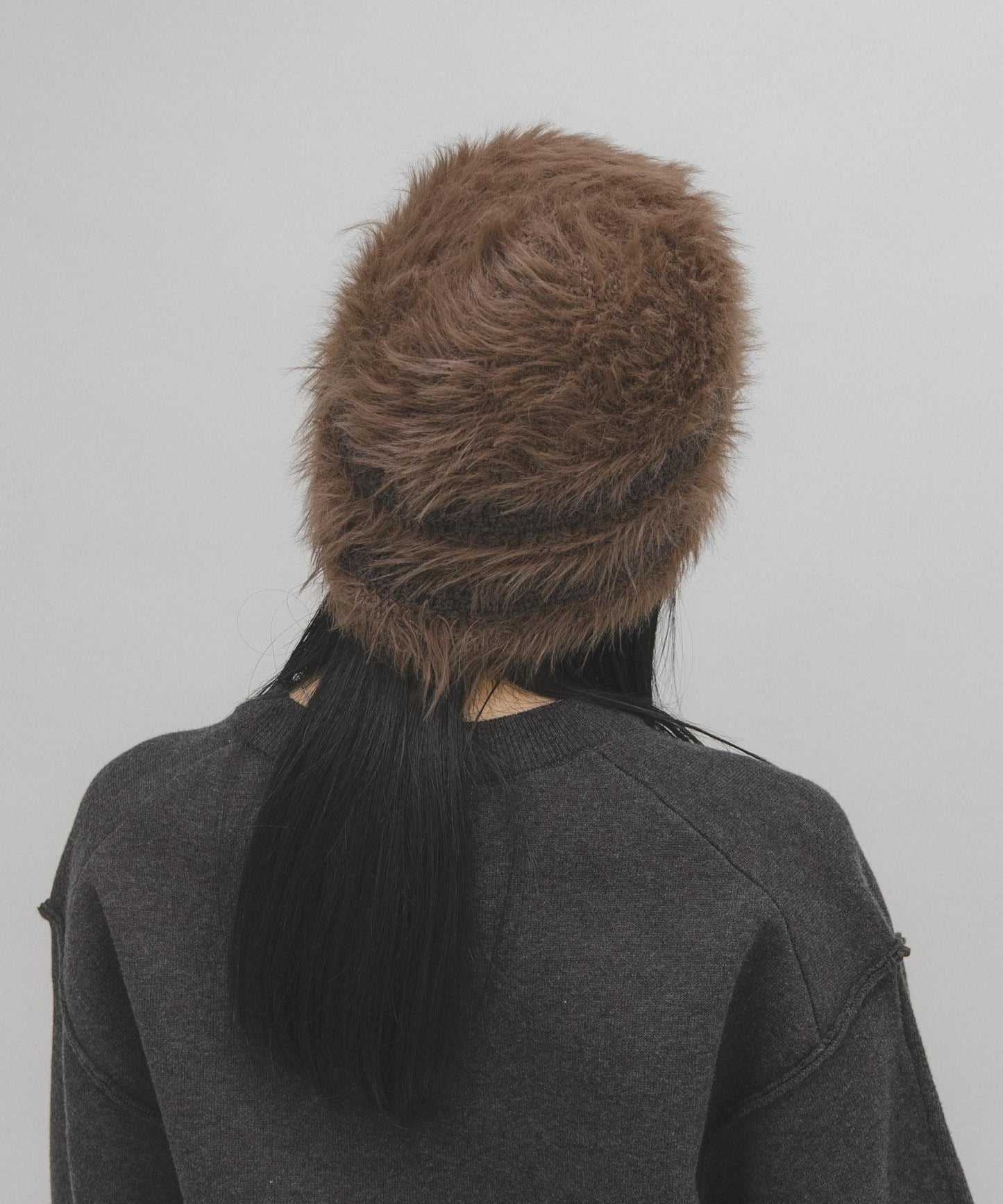 條紋設計長毛針織帽