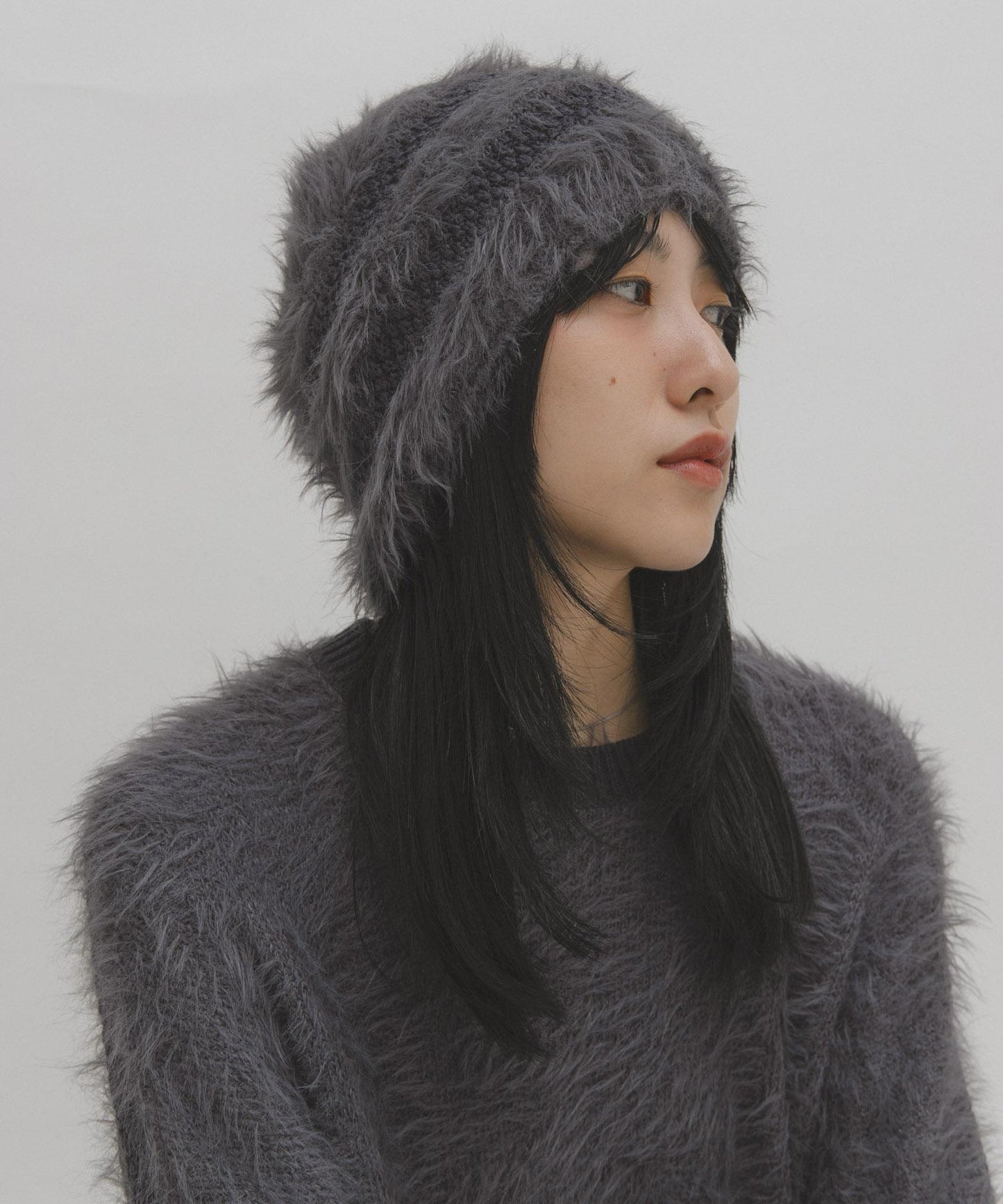 條紋設計長毛針織帽