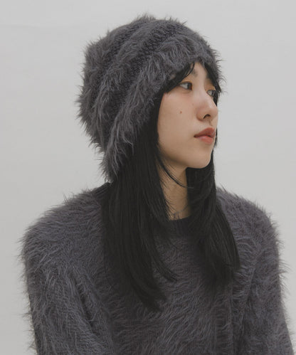 條紋設計長毛針織帽