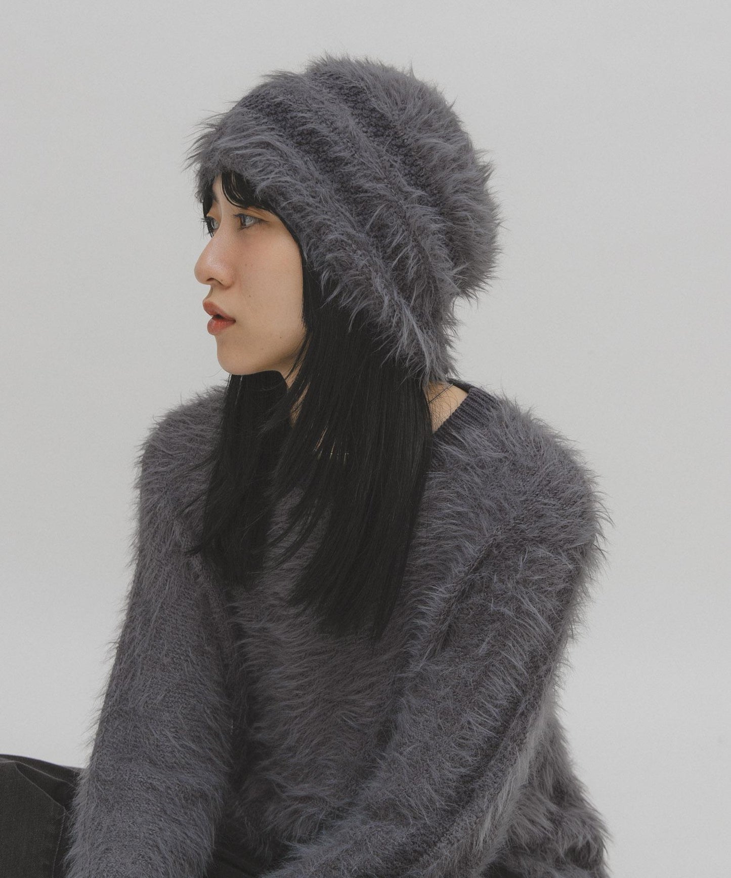 條紋設計長毛針織帽