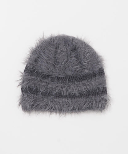 條紋設計長毛針織帽