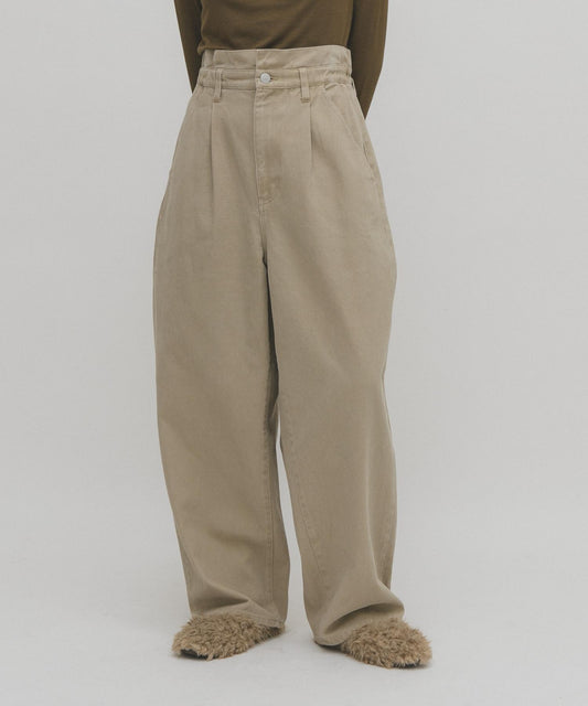 荷葉邊高腰斜紋長褲