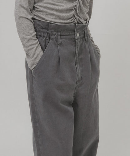 荷葉邊高腰斜紋長褲