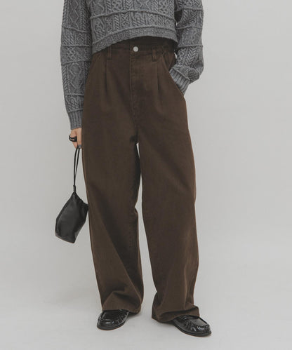 荷葉邊高腰斜紋長褲