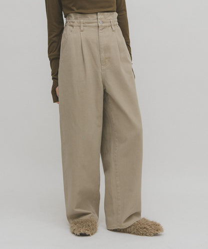 荷葉邊高腰斜紋長褲