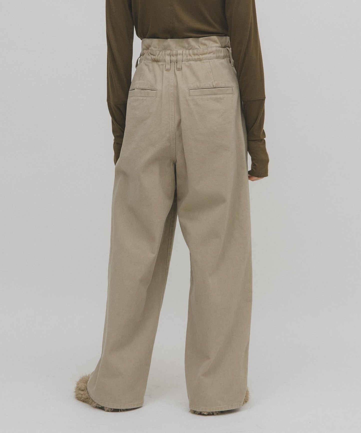 荷葉邊高腰斜紋長褲