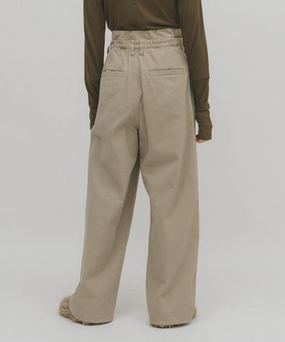 荷葉邊高腰斜紋長褲