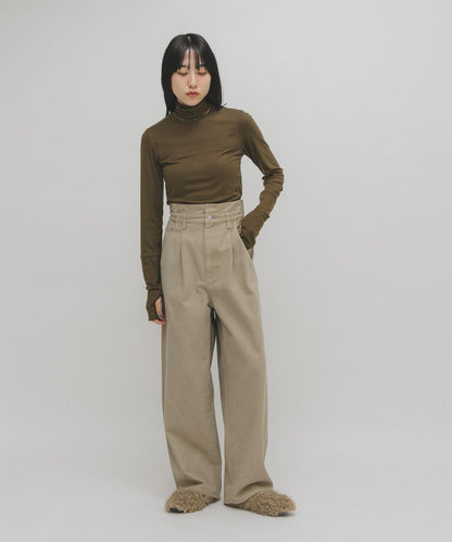 荷葉邊高腰斜紋長褲