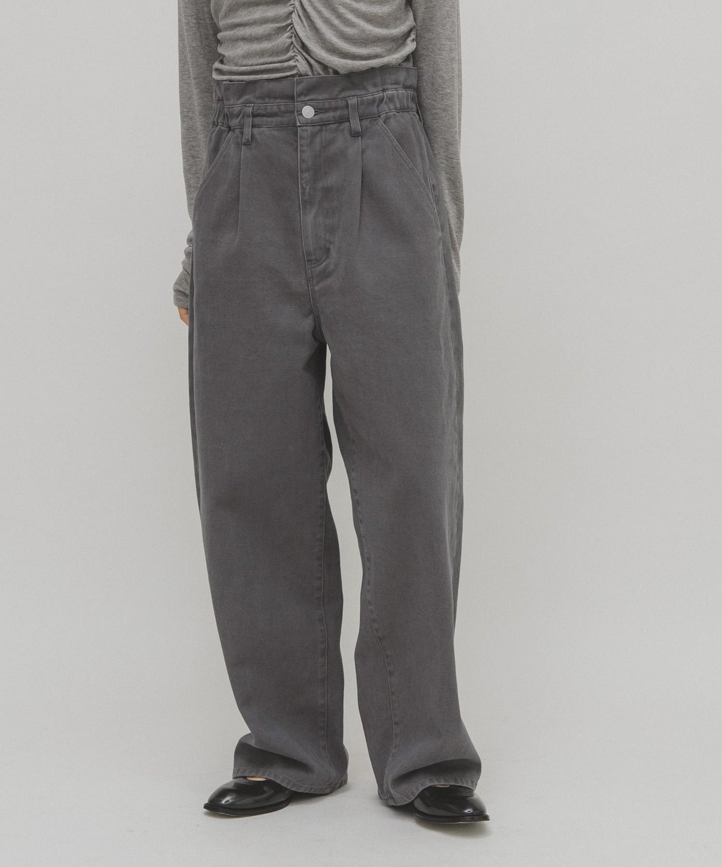 荷葉邊高腰斜紋長褲