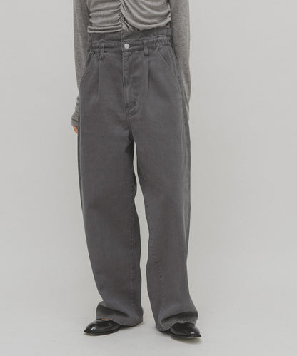 荷葉邊高腰斜紋長褲