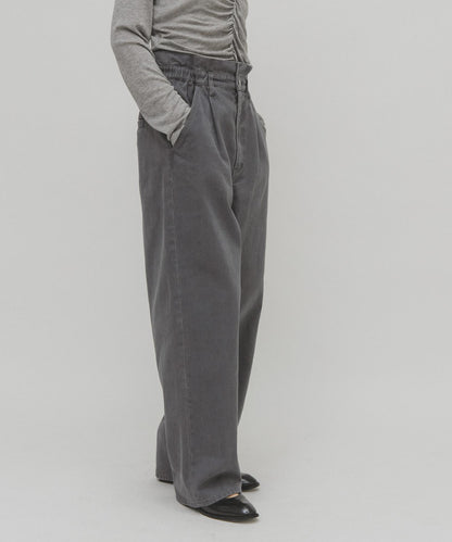 荷葉邊高腰斜紋長褲