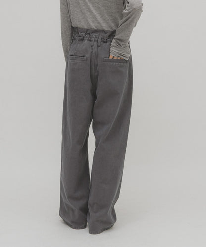 荷葉邊高腰斜紋長褲