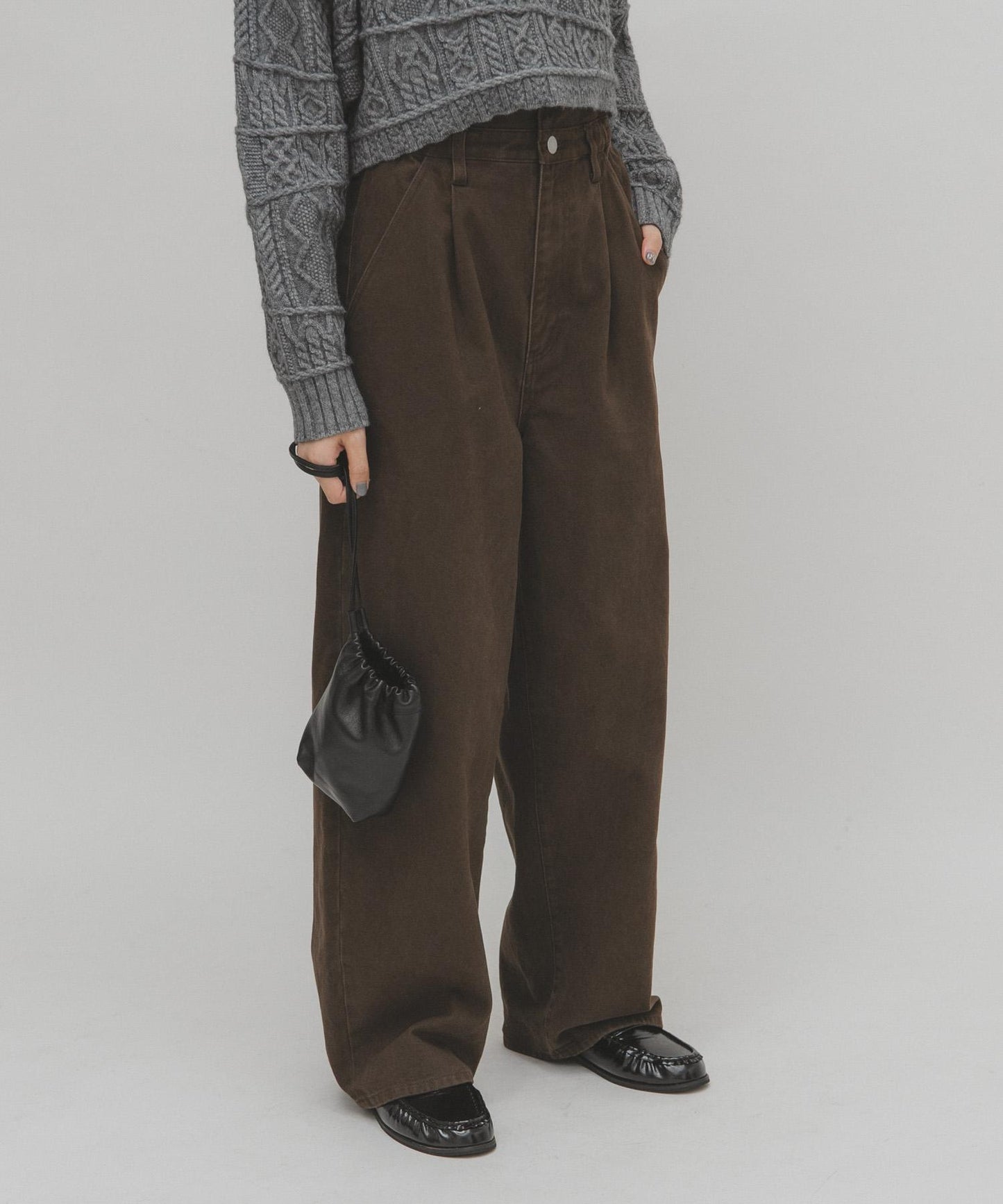 荷葉邊高腰斜紋長褲