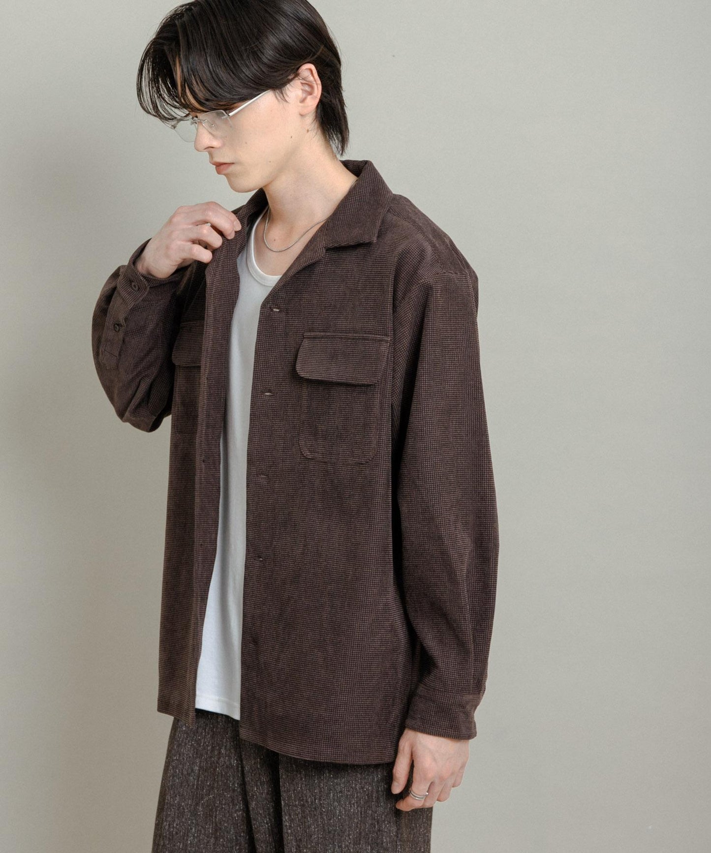 拼接燈芯絨開領襯衫