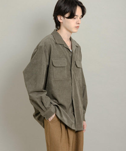 拼接燈芯絨開領襯衫