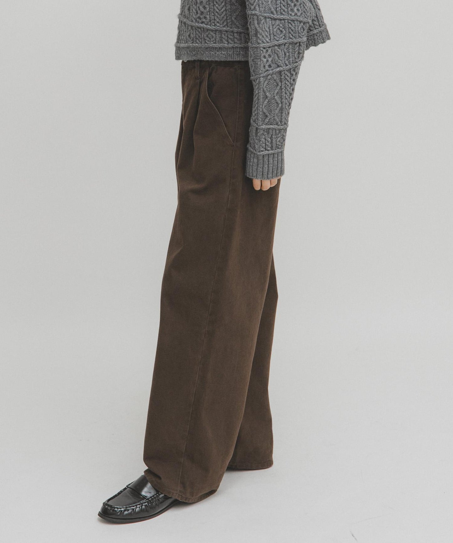 荷葉邊高腰斜紋長褲