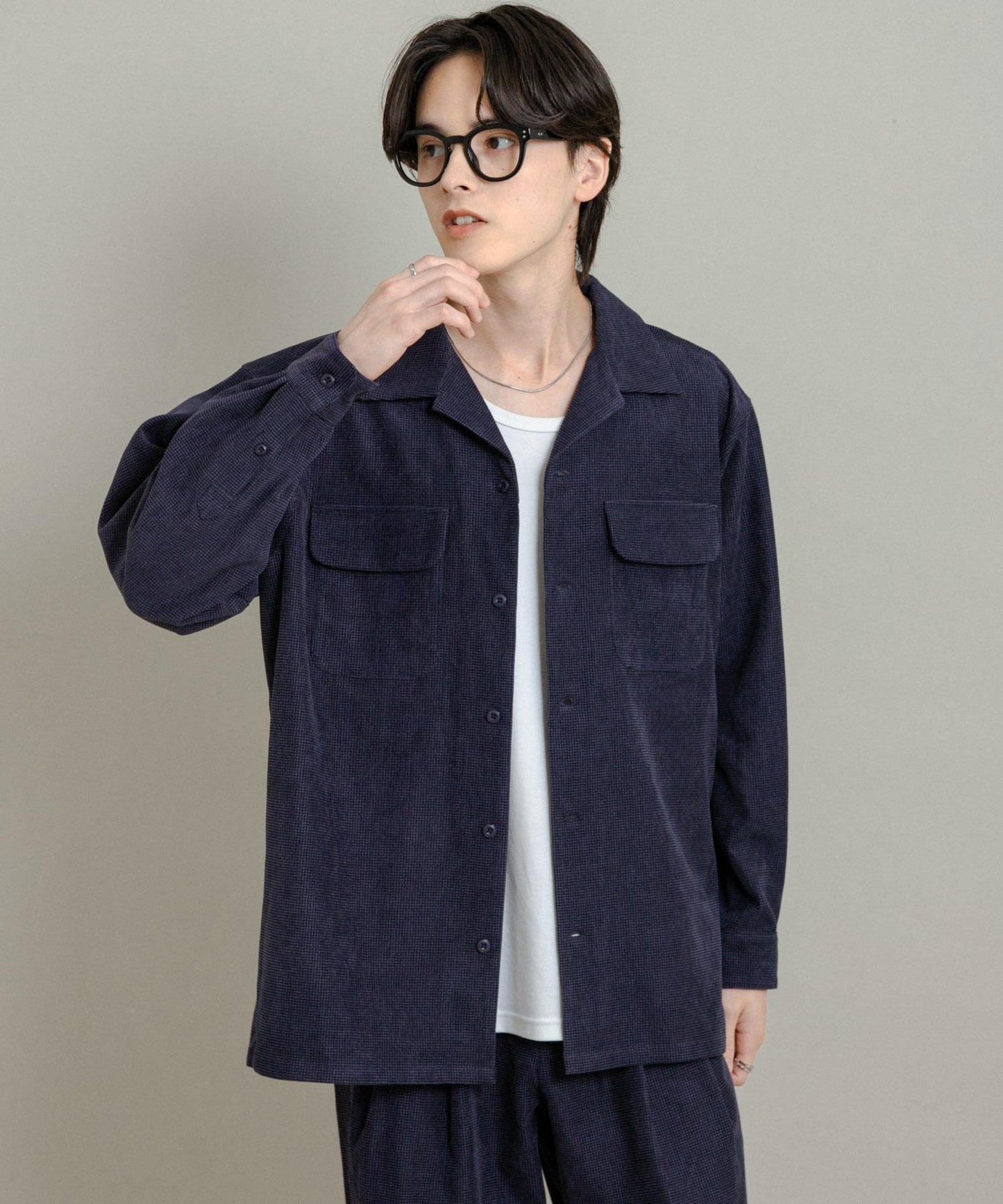 拼接燈芯絨開領襯衫