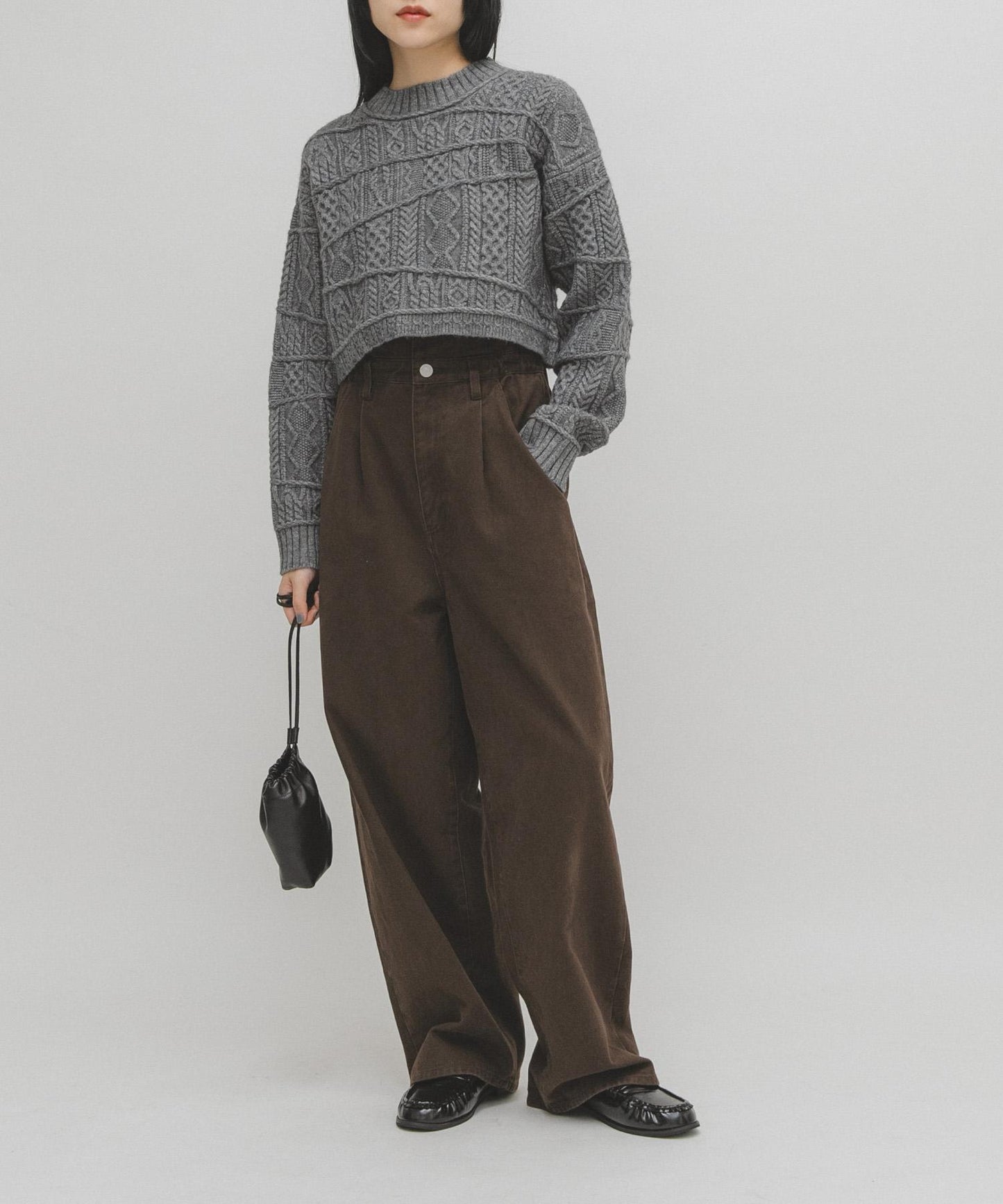 荷葉邊高腰斜紋長褲