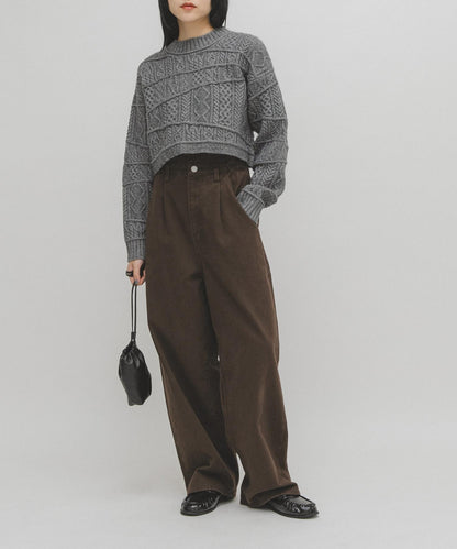 荷葉邊高腰斜紋長褲