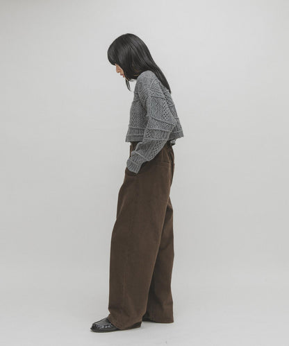 荷葉邊高腰斜紋長褲