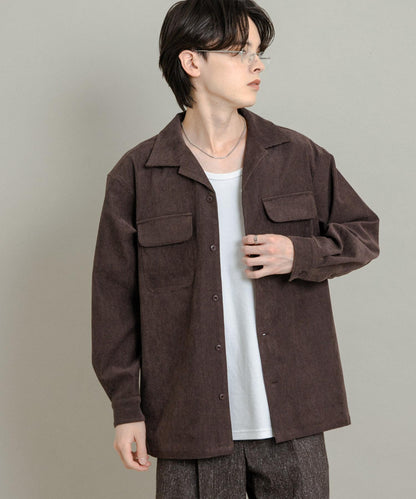 拼接燈芯絨開領襯衫