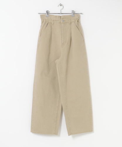 荷葉邊高腰斜紋長褲