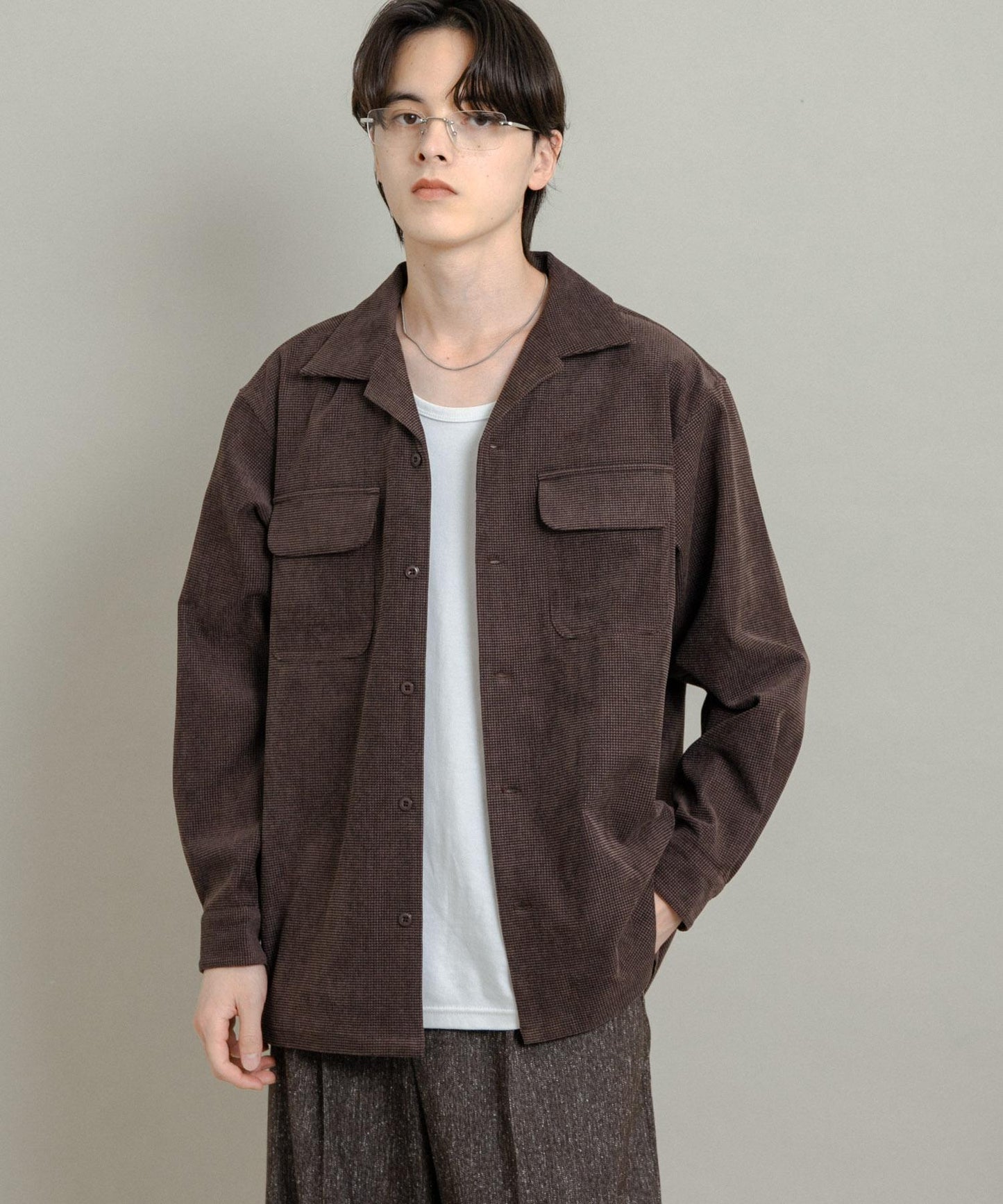 拼接燈芯絨開領襯衫