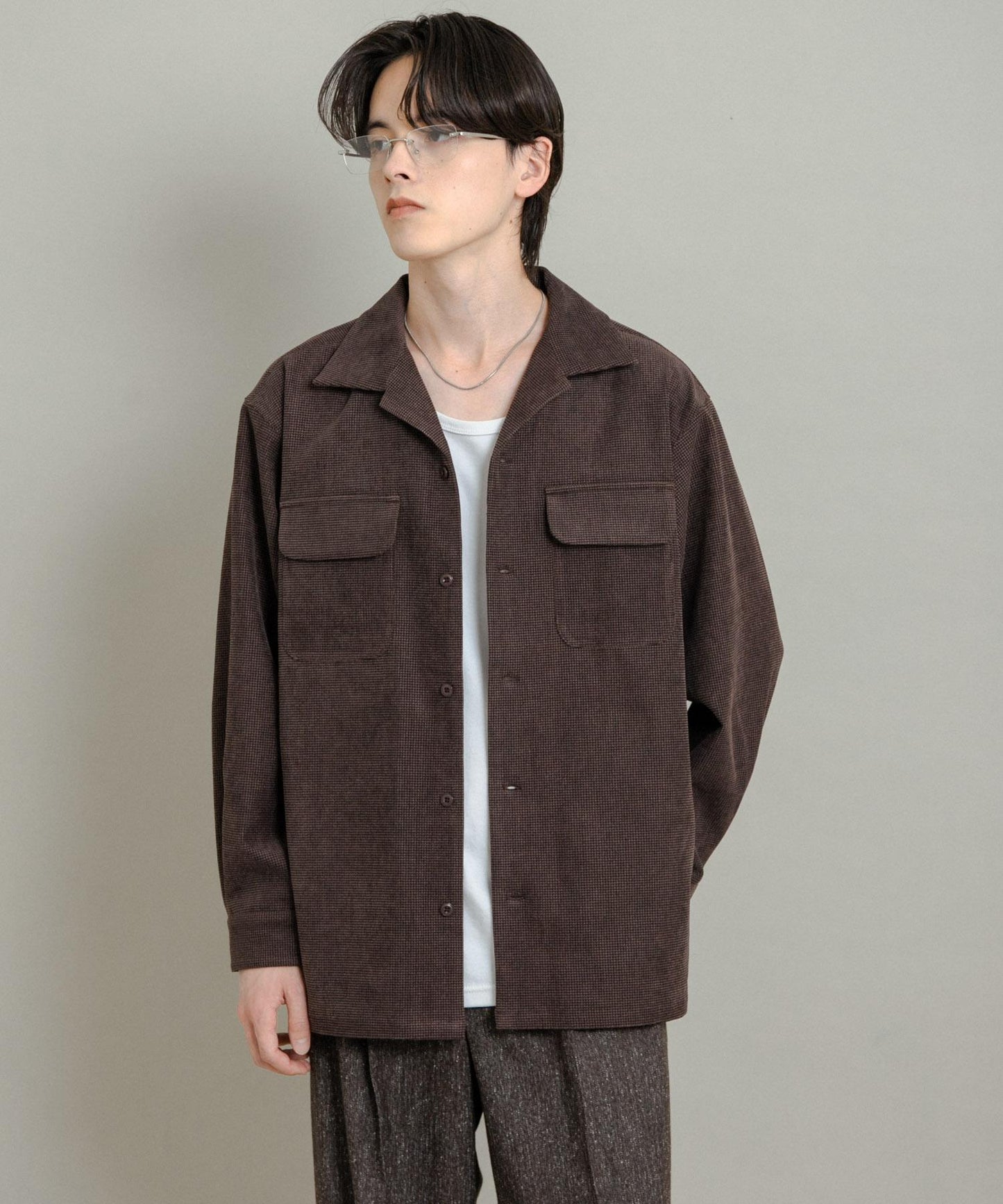 拼接燈芯絨開領襯衫