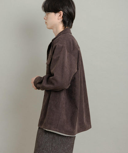 拼接燈芯絨開領襯衫