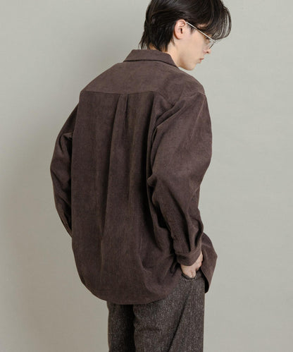 拼接燈芯絨開領襯衫