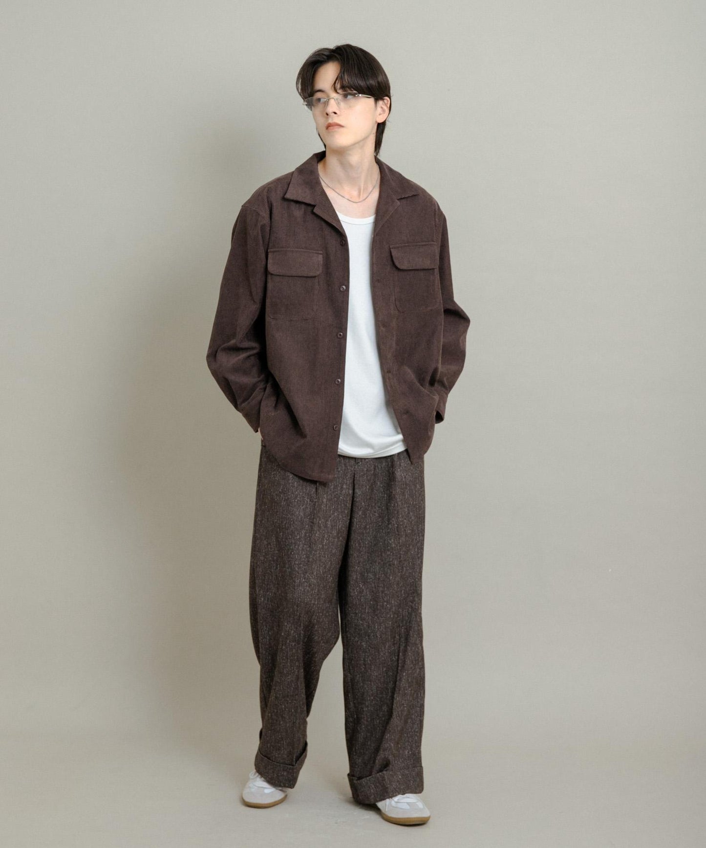 拼接燈芯絨開領襯衫