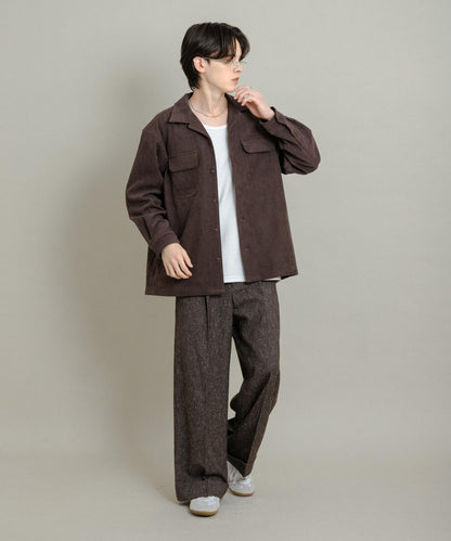 拼接燈芯絨開領襯衫