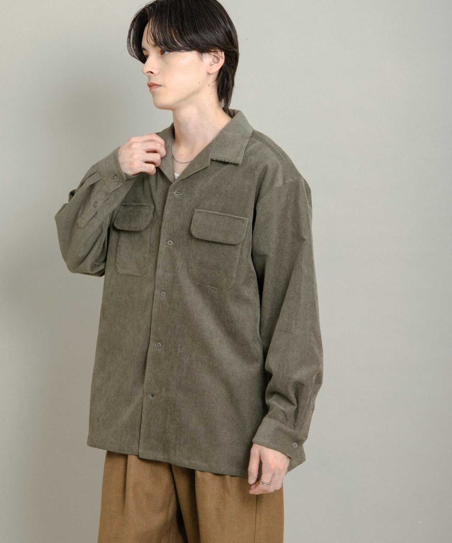 拼接燈芯絨開領襯衫