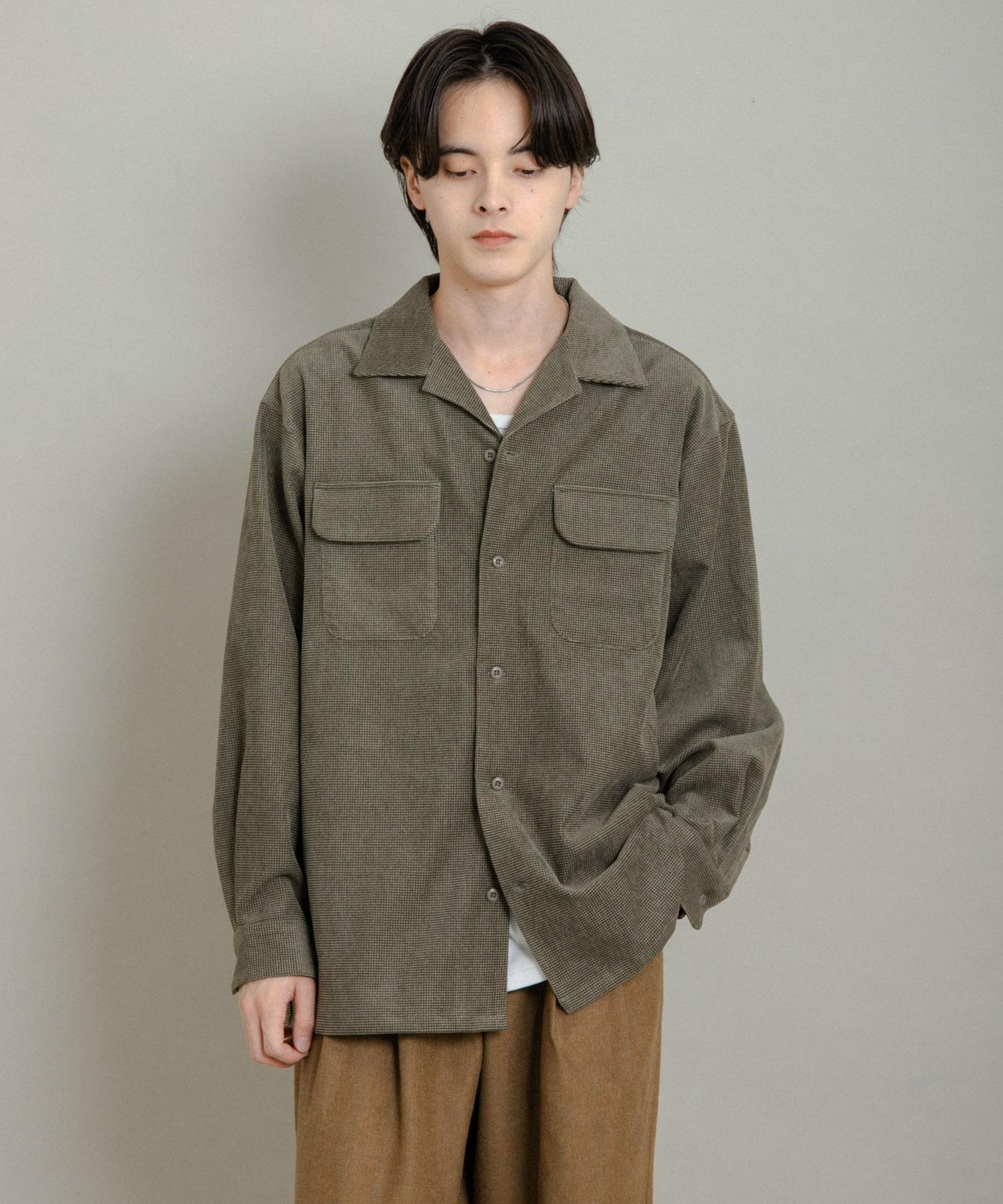 拼接燈芯絨開領襯衫