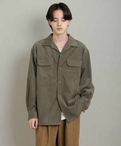 拼接燈芯絨開領襯衫