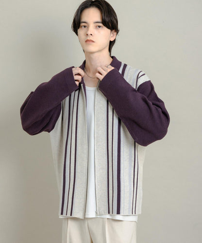 條紋拉鍊針織襯衫