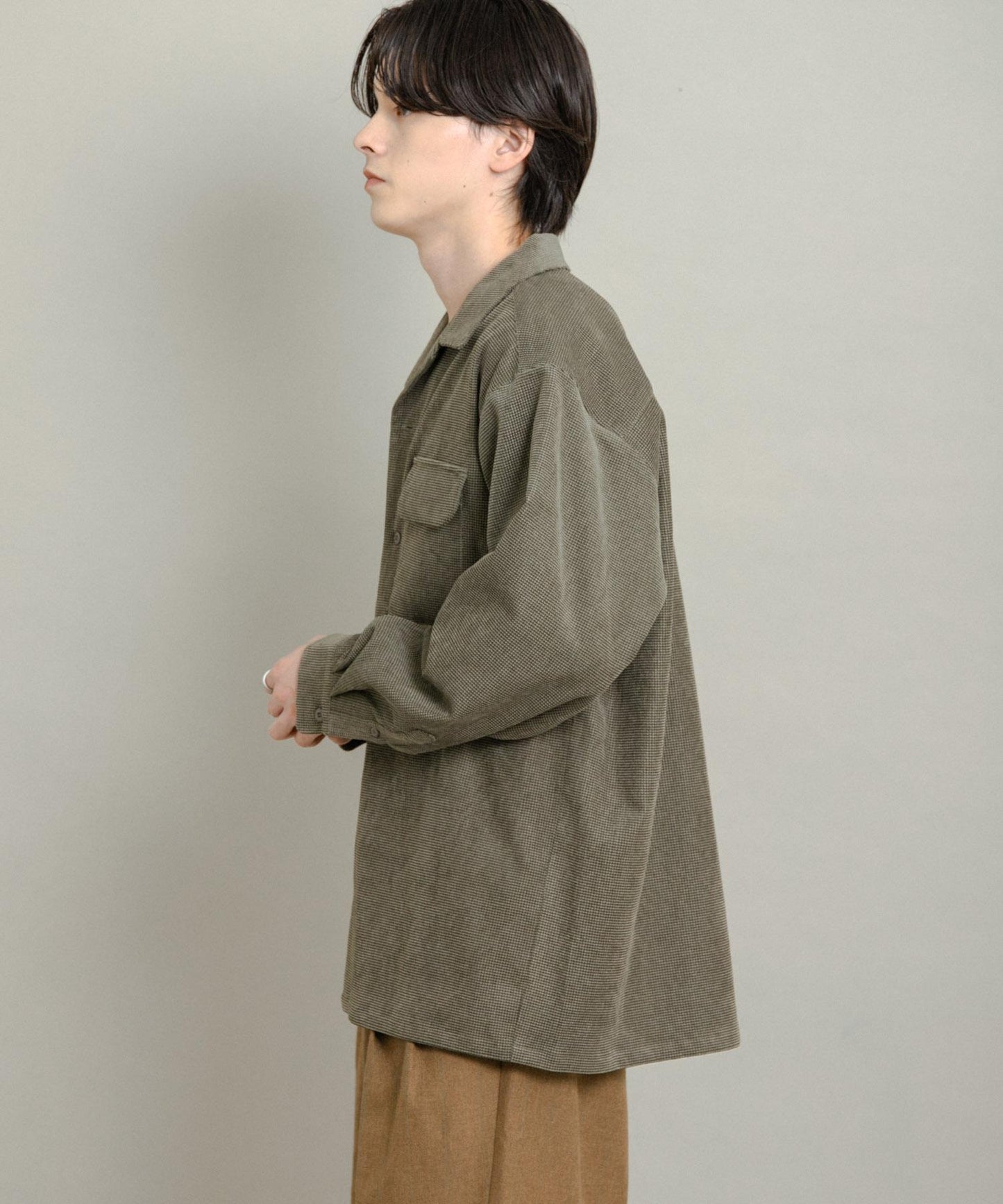 拼接燈芯絨開領襯衫