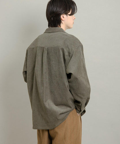 拼接燈芯絨開領襯衫