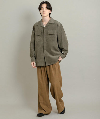 拼接燈芯絨開領襯衫