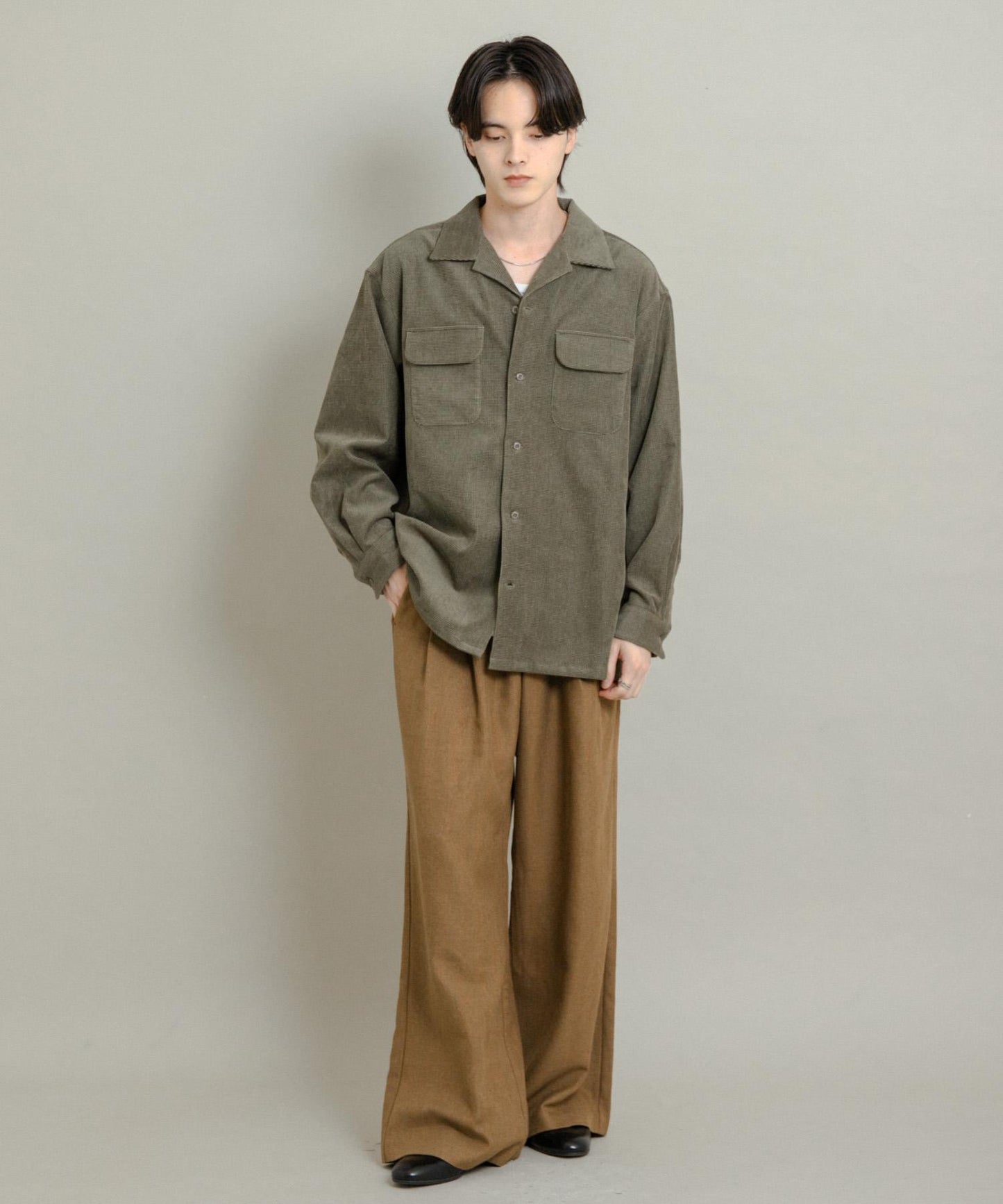 拼接燈芯絨開領襯衫