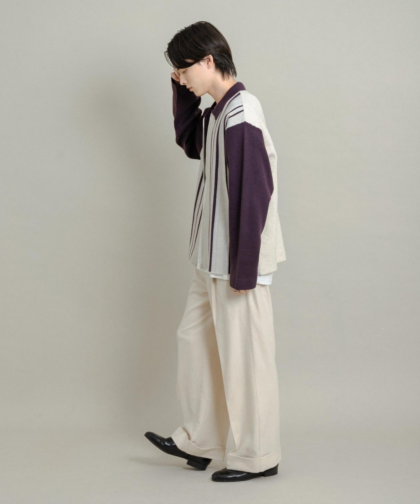 條紋拉鍊針織襯衫