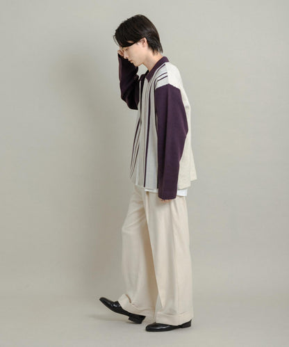 條紋拉鍊針織襯衫