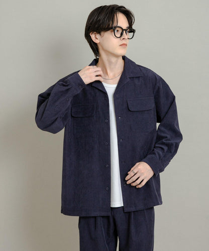 拼接燈芯絨開領襯衫