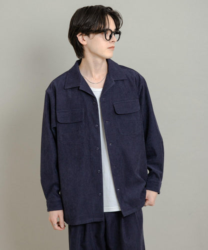 拼接燈芯絨開領襯衫