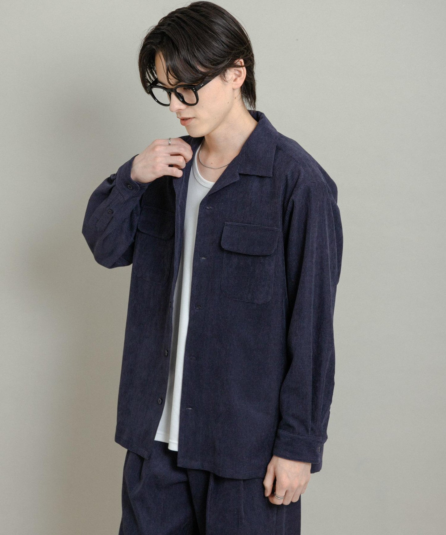 拼接燈芯絨開領襯衫