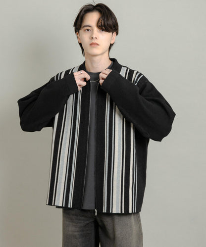 條紋拉鍊針織襯衫