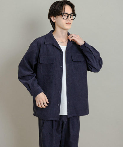 拼接燈芯絨開領襯衫