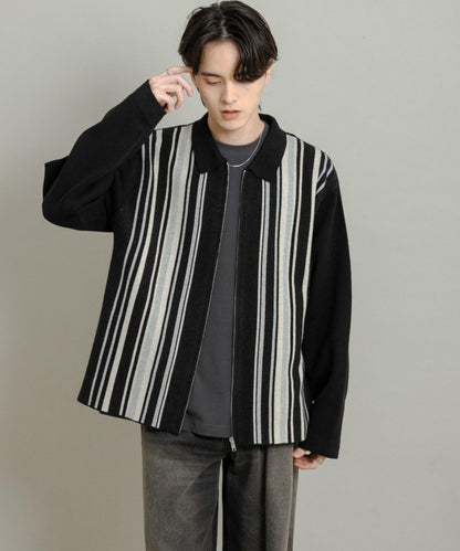 條紋拉鍊針織襯衫