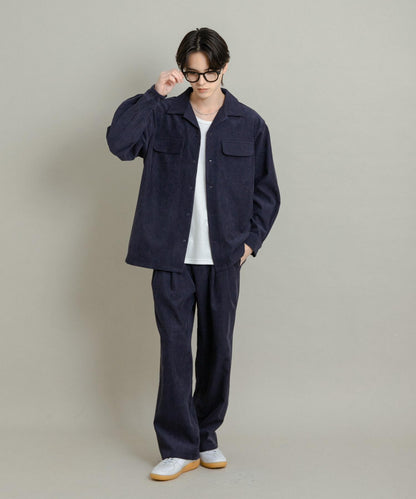 拼接燈芯絨開領襯衫